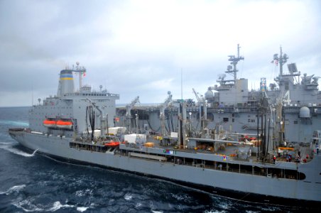 US Navy 110317-N-GW695-070 The Military Sealift Command fleet replenishment oiler USNS Rappahannock (T-AO 204), left, conducts a refueling and vert