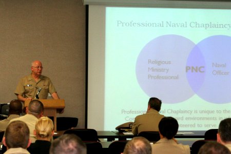 US Navy 110315-N-QP955-001 Rear Adm. Mark L. Tidd, chief of Navy Chaplains, speaks to chaplains and religious program specialists at the annual pro