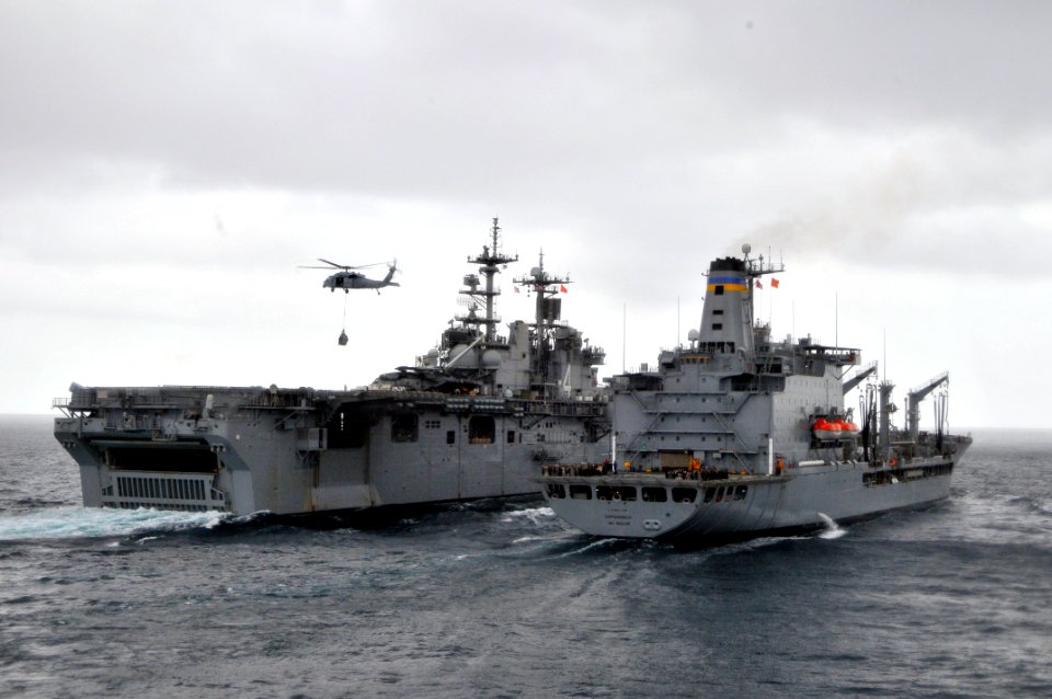 US Navy 110317-N-GW695-019 The Military Sealift Command fleet replenishment oiler USNS Rappahannock (T-AO 204), right, conducts a refueling and ver