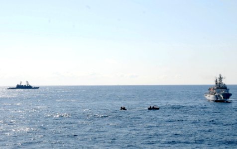 US Navy 110318-N-8288P-167 Sailors assigned to the Arleigh Burke-class guided-missile destroyer USS Fitzgerald (DDG 62), left, and members of the J photo