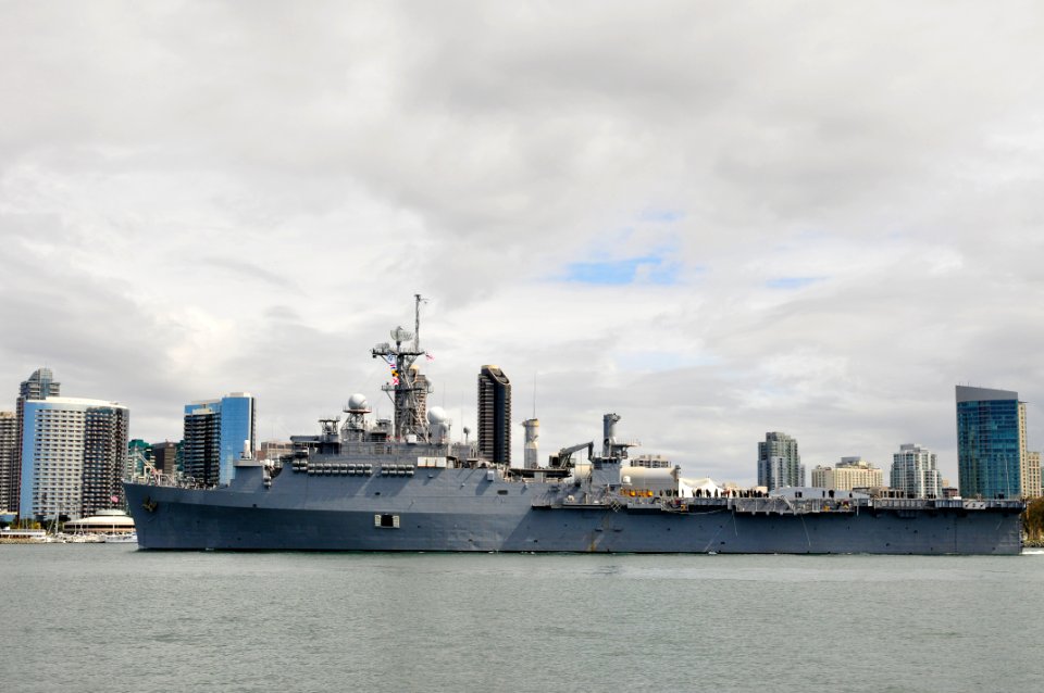 US Navy 110321-N-BT887-214 The amphibious transport dock ship USS Cleveland (LPD 7) departs Naval Base San Diego for a scheduled deployment in supp