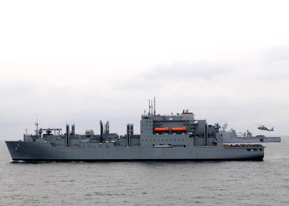 US Navy 110321-N-4743B-146 An MH-60S Sea Hawk helicopter takes off from the Military Sealift Command dry cargo and ammunition ship USNS Matthew Per