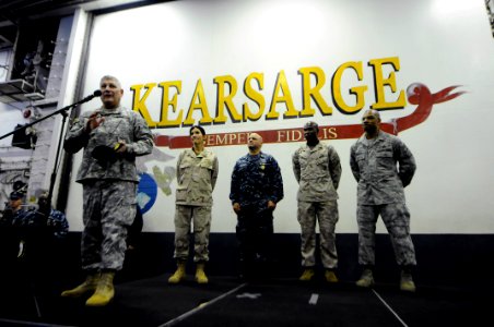US Navy 110324-N-3154P-165 Gen. Carter F. Ham, commander of U.S. Africa Command, speaks to Sailors and Marines aboard amphibious assault ship USS K