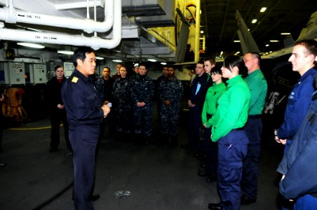 US Navy 110325-N-IC111-060 Rear Adm. Hiruyuki Kasui thanks Sailors assigned to USS Ronald Reagan (CVN 76) on behalf of the Japanese people for huma
