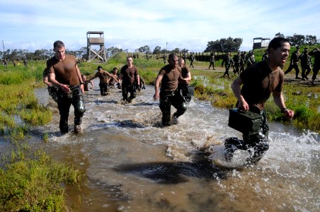 US Navy 110325-N-SI773-954 Sailors carry ammo cans through a four-pit run obstacle during the 2nd annual Vietnam-6 Memorial Super Squad competition