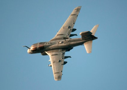 US Navy 110328-N-DR144-396 An EA-6B Prowler assigned to Electronic Attack Squadron (VAQ) 134 banks over the Nimitz-class aircraft carrier USS Carl