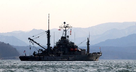 US Navy 110329-N-5716H-632 The Military Sealift Command rescue and salvage ship USNS Safeguard (T-ARS 50) is anchored near the port of Miyako in no