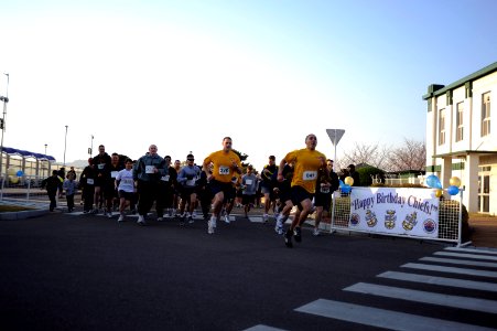 US Navy 110401-N-OX597-011 Sailors participate in a run to celebrate the 118th birthday of the Navy chief petty officer rank