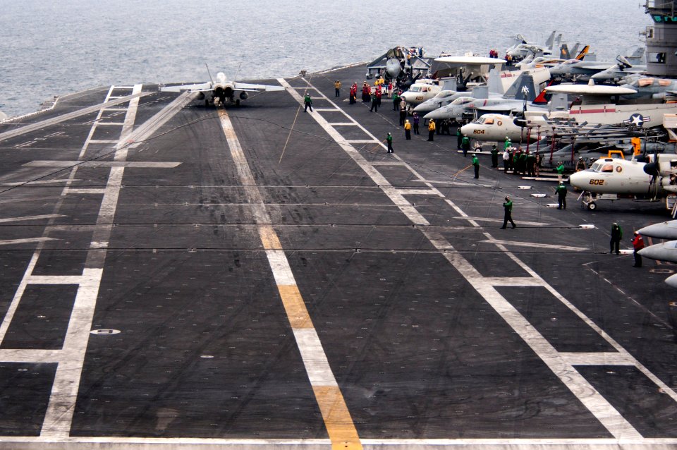 US Navy 110404-N-6505H-604 An F-A-18F Super Hornet is recovered aboard USS Carl Vinson (CVN 70)