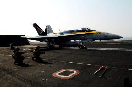 US Navy 110330-N-SG869-013 An F-A-18C Hornet assigned to the Blue Diamonds of Strike Fighter Squadron (VFA) 146 prepares to launch from the aircraf