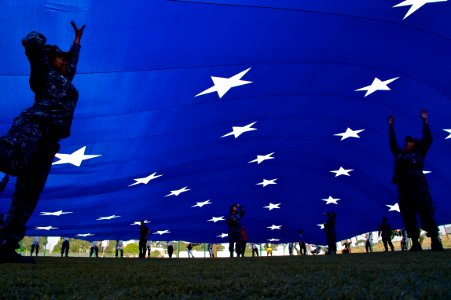US Navy 110405-N-ZC343-189 Sailors practice for the San Diego Padres opening day flag ceremony