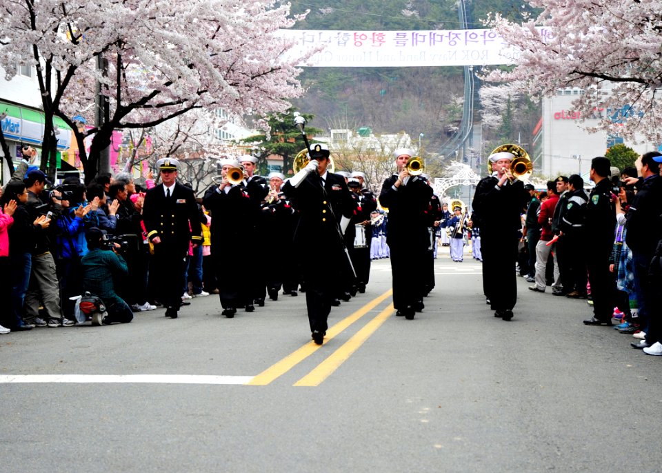 US Navy 110408-N-RO948-024 The U.S. 7th Fleet Band marches through the streets during the 2011 Jinhae International Military Band and Honor Guard F