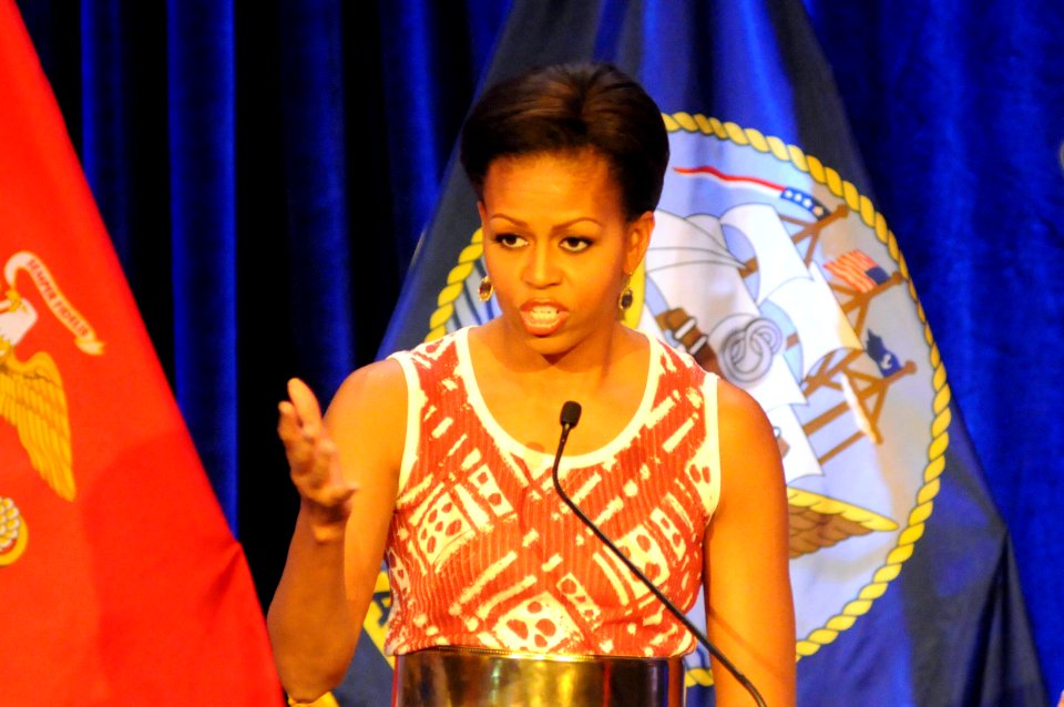 US Navy 110407-N-4930E-181 First Lady Michelle Obama talks about the individual accomplishments of each recipient for the Military Child of the Yea