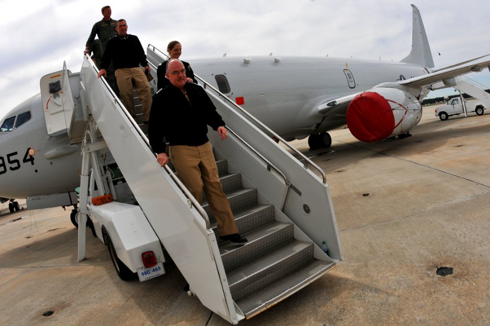US Navy 110405-N-YR391-001 Adm. John C. Harvey Jr. steps off a P-8A Poseidon after a tour while at Naval Air Station Jacksonville