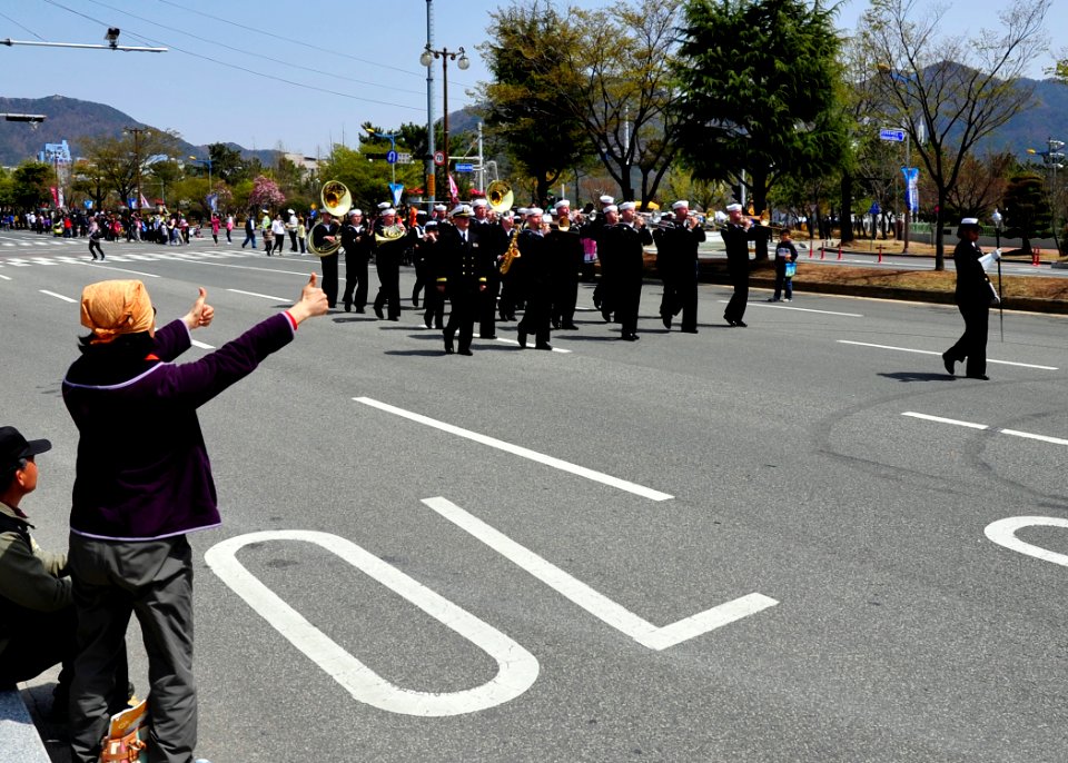 US Navy 110409-N-RO948-027 The U.S. 7th Fleet Band marches through the streets during the 2011 Jinhae International Military Band and Honor Guard F