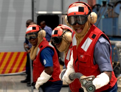 US Navy 110407-N-HI707-014 A Nigerian firefighting team advances during a damage control drill aboard USS Robert G. Bradley (FFG 49)