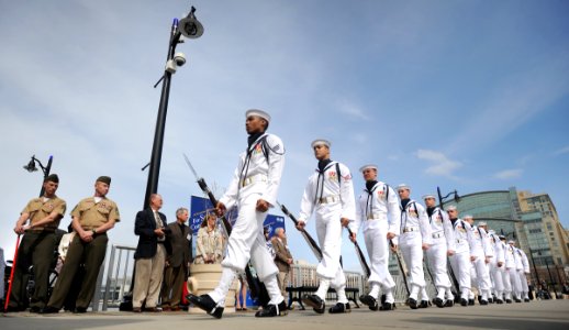US Navy 110410-N-1810F-024 Members of the U.S. Navy Ceremonial Guard perform during an outdoor reception for Navy Safe Harbor and Wounded Warrior R