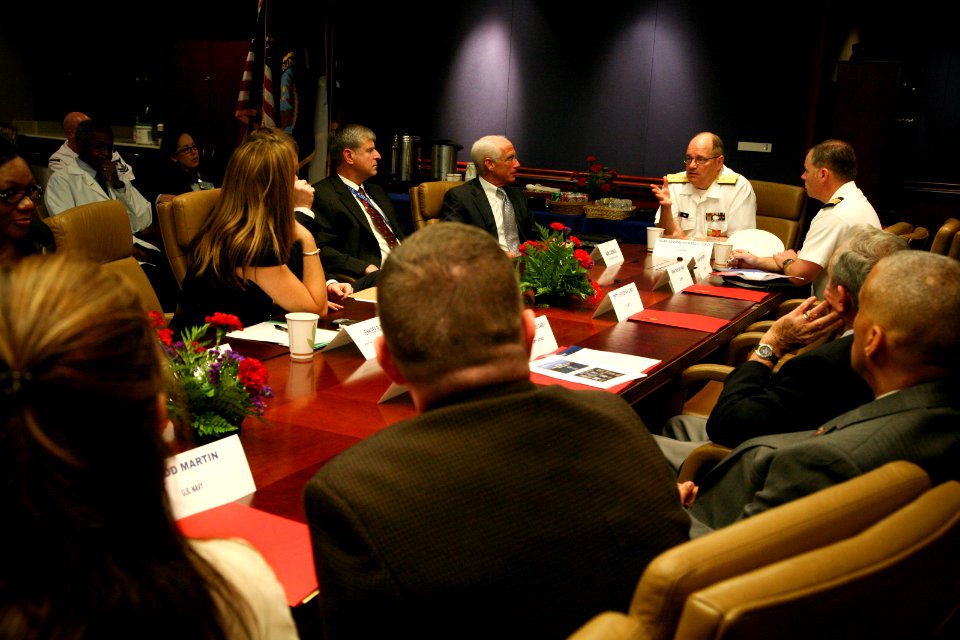 US Navy 110407-N-YM440-026 Rear Adm. Richard C. Vinci meets with the executive staff of Veterans Administration North Texas Healthcare System befor