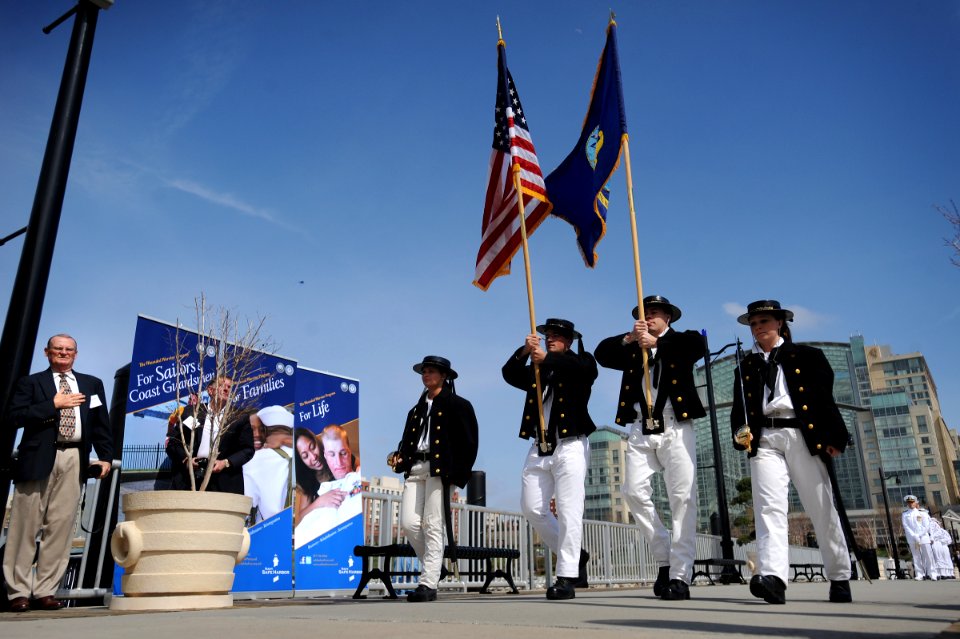 US Navy 110410-N-1810F-019 Members of the USS Constitution honor guard present the colors during an outdoor reception