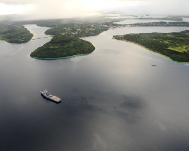 US Navy 110413-F-HS649-115 The amphibious transport ship USS Cleveland (LPD 7) transits toward its anchorage near the Kingdom of Tonga to begin the