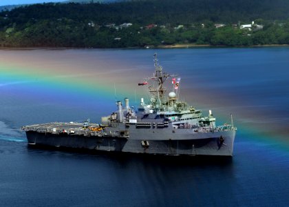 US Navy 110413-F-HS649-799 The amphibious transport dock ship USS Cleveland (LPD 7) transits toward the Kingdom of Tonga to begin the first phase o