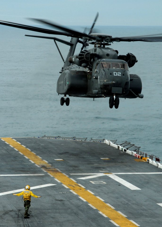 US Navy 110413-N-7680E-210 An MH-53E Sea Dragon helicopter assigned to the Blackhawks of Helicopter Mine Countermeasure Squadron (HM) 15 p