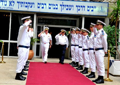 US Navy 110412-N-ZB612-065 Chief of Naval Operations (CNO) Adm. Gary Roughead salutes Israel Naval Forces sailors after meeting with Vice Adm. Eli photo