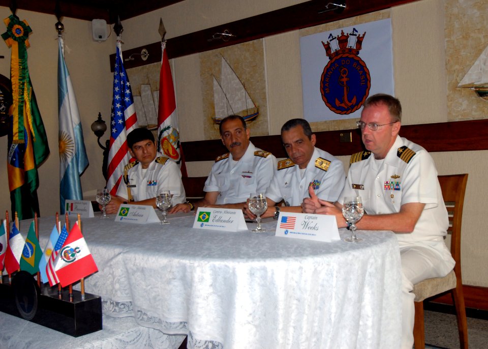 US Navy 110415-N-ZI300-040 Capt. Jose Barradas of Mexico, Vice Adm. Carlos Autran De Oliviera Amaral and Rear Adm. Edlander Santos of Bazil, and Ca