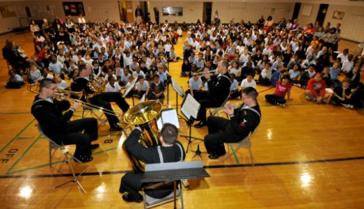 US Navy 110414-N-IK959-372 The Navy Band Great Lakes brass quintet, the Brass Ambassadors, performs at Forrestal Elementary School