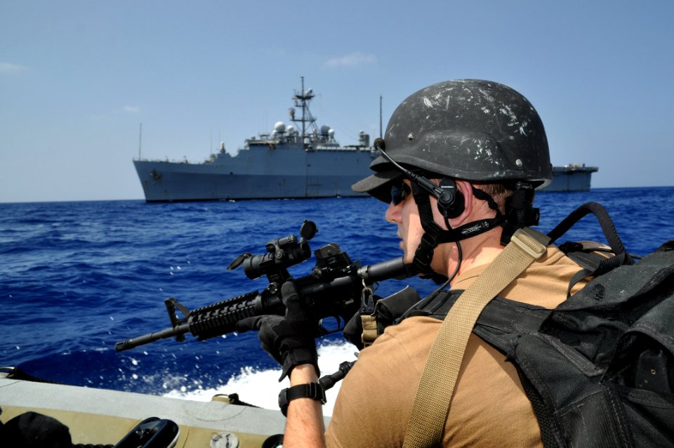 US Navy 110414-N-7293M-242 Cryptologic Technician (Technical) 2nd Class Matthew Groh, assigned to the visit board, search and seizure (VBSS) team t