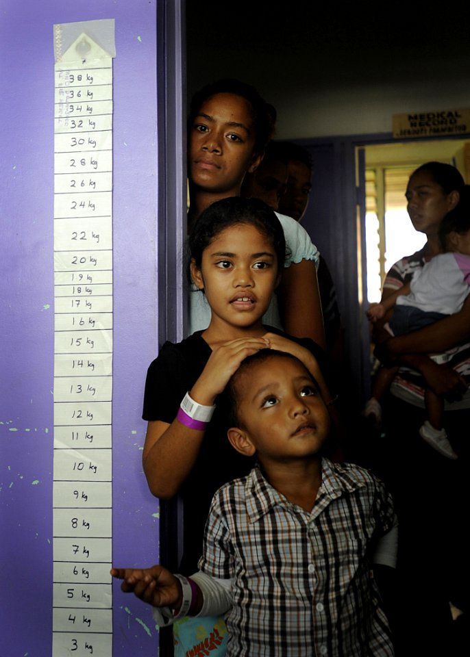 US Navy 110414-N-YM863-165 Children wait for pediatric care during a Pacific Partnership medical and civil assistance program at a Vava'u hospital