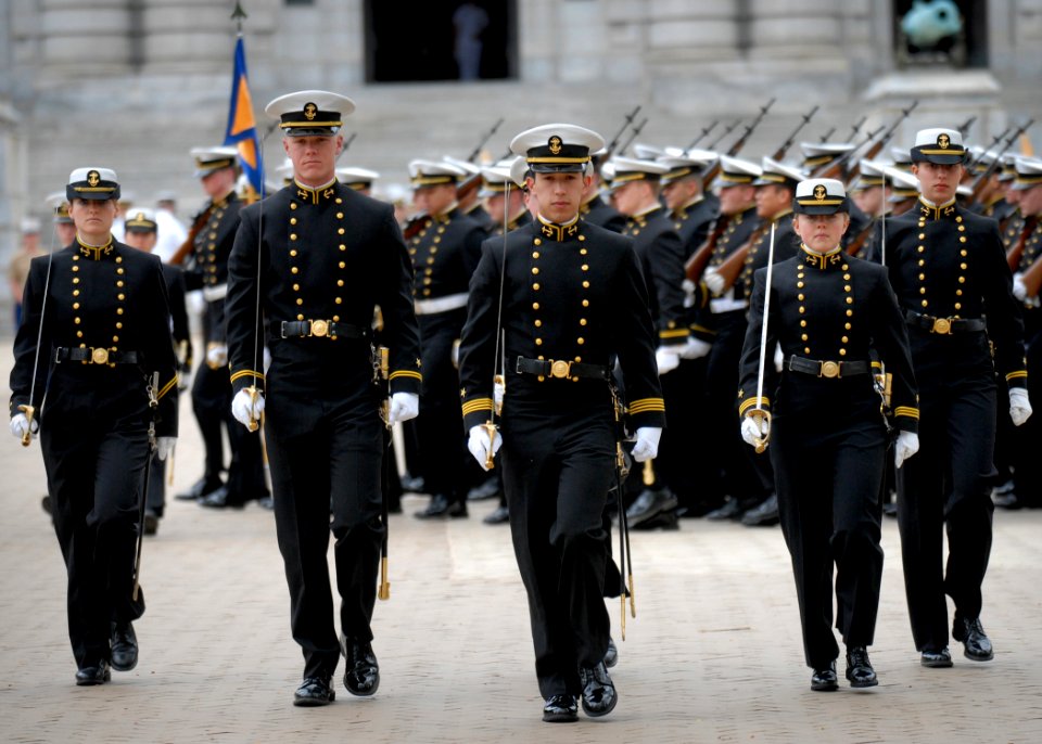 US Navy 110413-N-OA833-002 U.S. Naval Academy Midshipman march through Tecumseh Court during a formal parade on the school's campus
