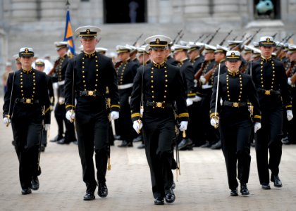 US Navy 110413-N-OA833-002 U.S. Naval Academy Midshipman march through Tecumseh Court during a formal parade on the school's campus
