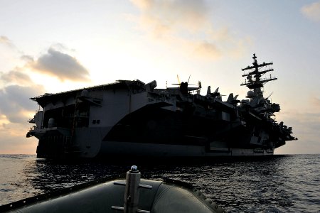 US Navy 110414-N-1004S-077 The aircraft carrier USS Ronald Reagan (CVN 76) transits the western Pacific Ocean. Ronald Reagan is operating in the we
