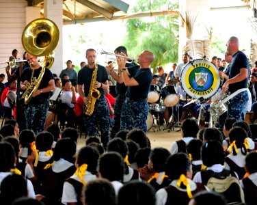US Navy 110419-F-HS649-068 Members of the Pacific Partnership Band perform at Vava'u High School during a Pacific Partnership 2011 community servic