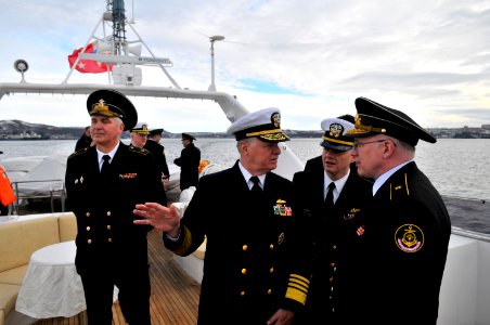 US Navy 110415-N-ZB612-376 Chief of Naval Operations (CNO) Adm. Gary Roughead speaks with Vice Adm. Andrey Olgertovich Volozhinsky