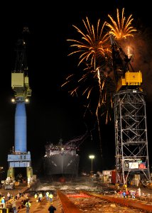 US Navy 110416-N-DX615-078 USNS William McLean (T-AKE 12) is launched into San Diego Harbor during a christening ceremony