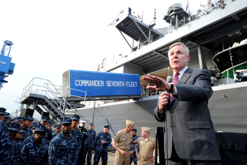 US Navy 110420-N-4031K-230 Secretary of the Navy (SECNAV) the Honorable Ray Mabus speaks to Sailors and Marines from units involved in Operation To