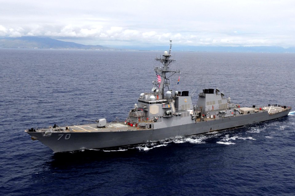 US Navy 110415-N-KT462-199 The guided-missile destroyer USS Hopper (DDG 70) leaves Joint Base Pearl Harbor-Hickam for an independent deployment
