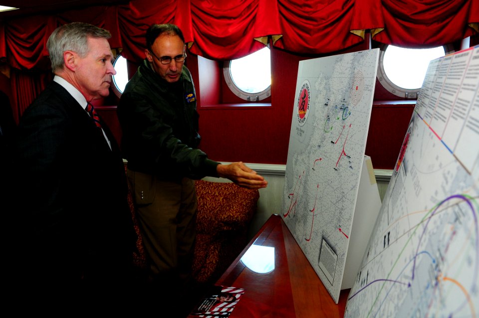 US Navy 110420-N-UO379-108 Vice Adm. Scott Van Buskirk, commander of the U.S. 7th Fleet, briefs Secretary of the Navy (SECNAV) the Honorable Ray Ma