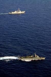 US Navy 110423-N-ZI300-158 The guided-missile destroyer USS Nitze (DDG 94) and the Brazilian navy frigate Bosisio (F 48) are underway during the At