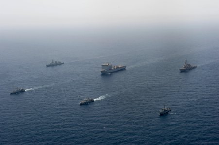US Navy 110424-N-YX920-343 Ships from Britain, France, Pakistan and the U.S. steam in formation at the conclusion of Arabian Gauntlet 2011