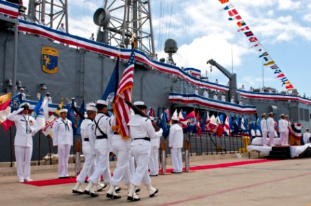 US Navy 110421-N-BT887-058 A U.S. Navy color guard parades the colors during the decommissioning ceremony of the guided-missile frigate USS Jarret