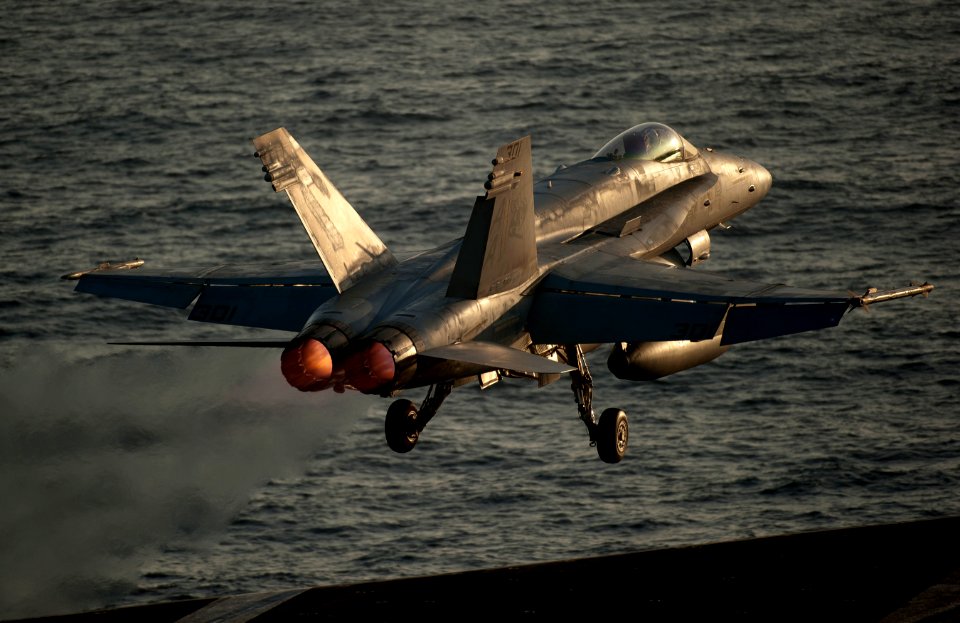 US Navy 110425-N-DR144-125 An F-A-18C Hornet assigned to Strike Fighter Squadron (VFA) 113 launches from the Nimitz-class aircraft carrier USS Carl