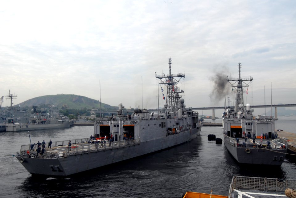US Navy 110502-N-ZI300-004 The guided-missile frigate USS Thach (FFG 43) departs Brazilian Naval Base Rio de Janeiro after a six-day port visit as