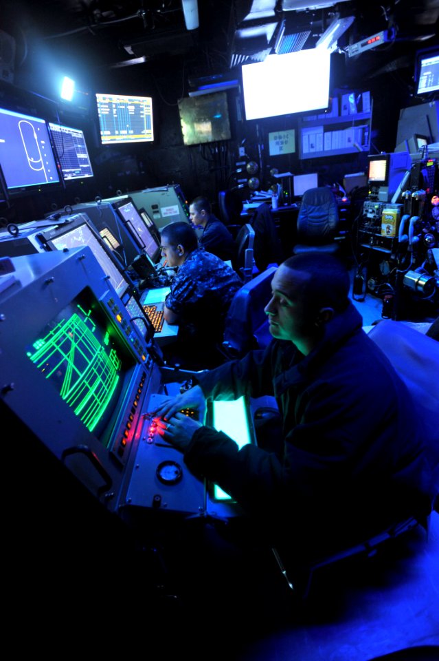 US Navy 110503-N-0569K-028 Sailors man their positions in the Carrier Air Traffic Control Center aboard USS Enterprise (CVN 65)