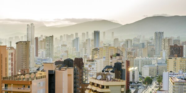 Mist skyscraper buildings photo