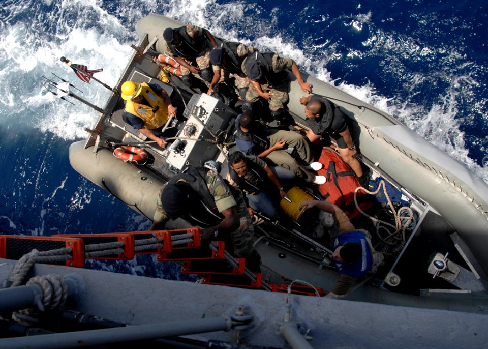 US Navy 110427-N-HI707-378 A visit, board, search and seizure team from Cape Verdean departs the guided-missile frigate USS Robert G. Bradley (FFG