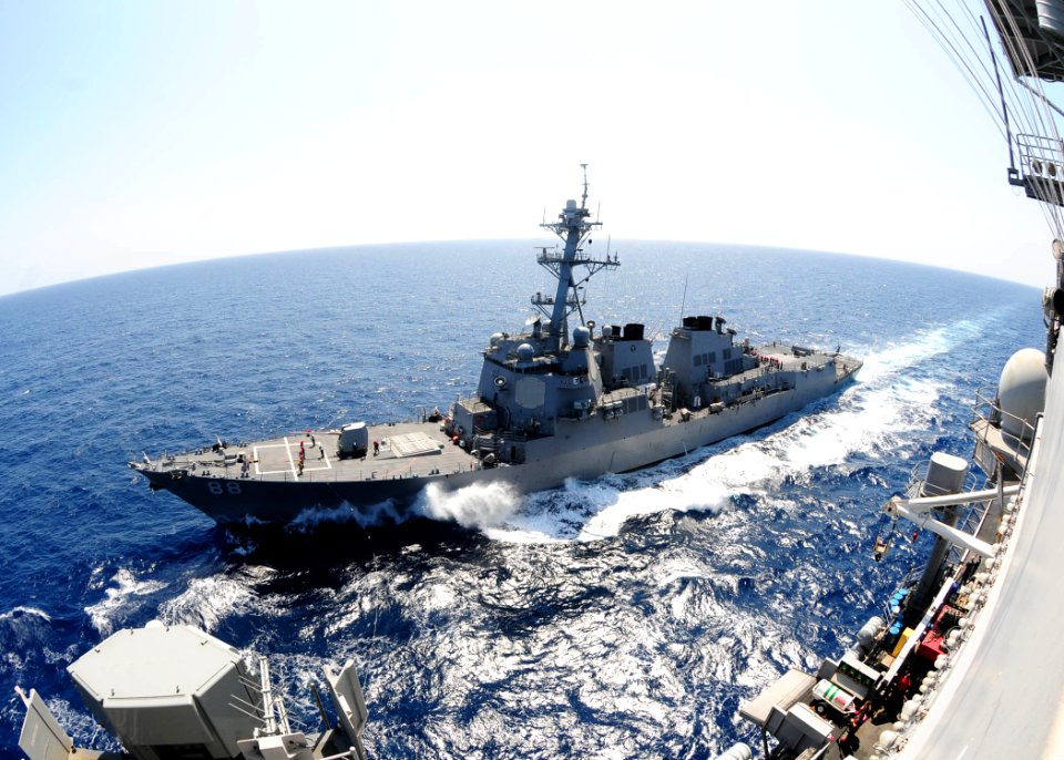 US Navy 110508-N-SG869-098 USS Preble (DDG 88) transits the Indian Ocean before conducting a refueling at sea operation with USS Ronald Reagan (CVN