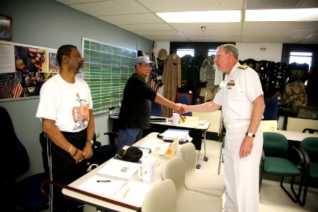 US Navy 110504-N-YM440-017 Vice Adm. Kevin M. McCoy, commander of Naval Sea Systems Command, meets with veterans at the Veterans Administration Eas photo